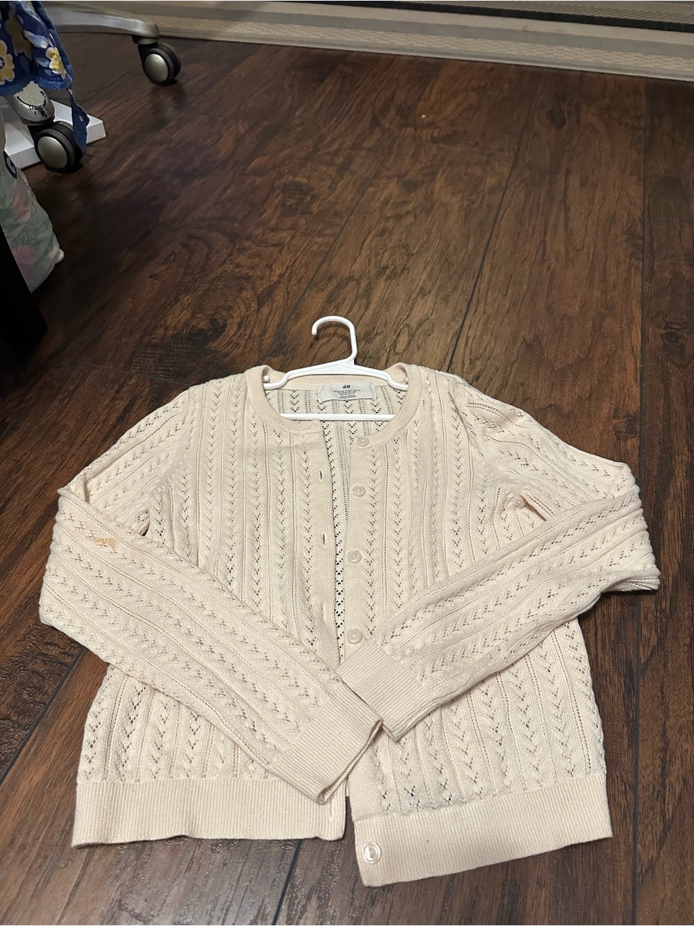 H&M Cream Pointelle Button-Front Cardigan